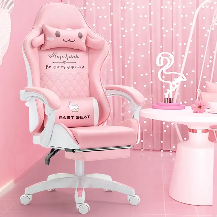 Cheap Cute Reclining Swivel Office Chair cadeira de jogos Executive Pink Gaming Chair silla gamer mujer con reposapies