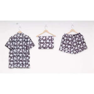 Conjunto de 2 Piezas para Mujer, 100% Algodón Satinado, Estampado a Mano, Transpirable, Casual de Otoño, Manga Corta, Cintura Elástica, Decoración con Letras - Product Image 4