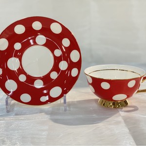 Taza y Platillo de Cerámica de 220 ml, Estilo Europeo Moderno Retro, Diseño Estético con Puntos Rojos y Blancos, para Café, Leche, Té de Flores, <span class=keywords><strong>Vajilla</strong></span> - Product Image 2