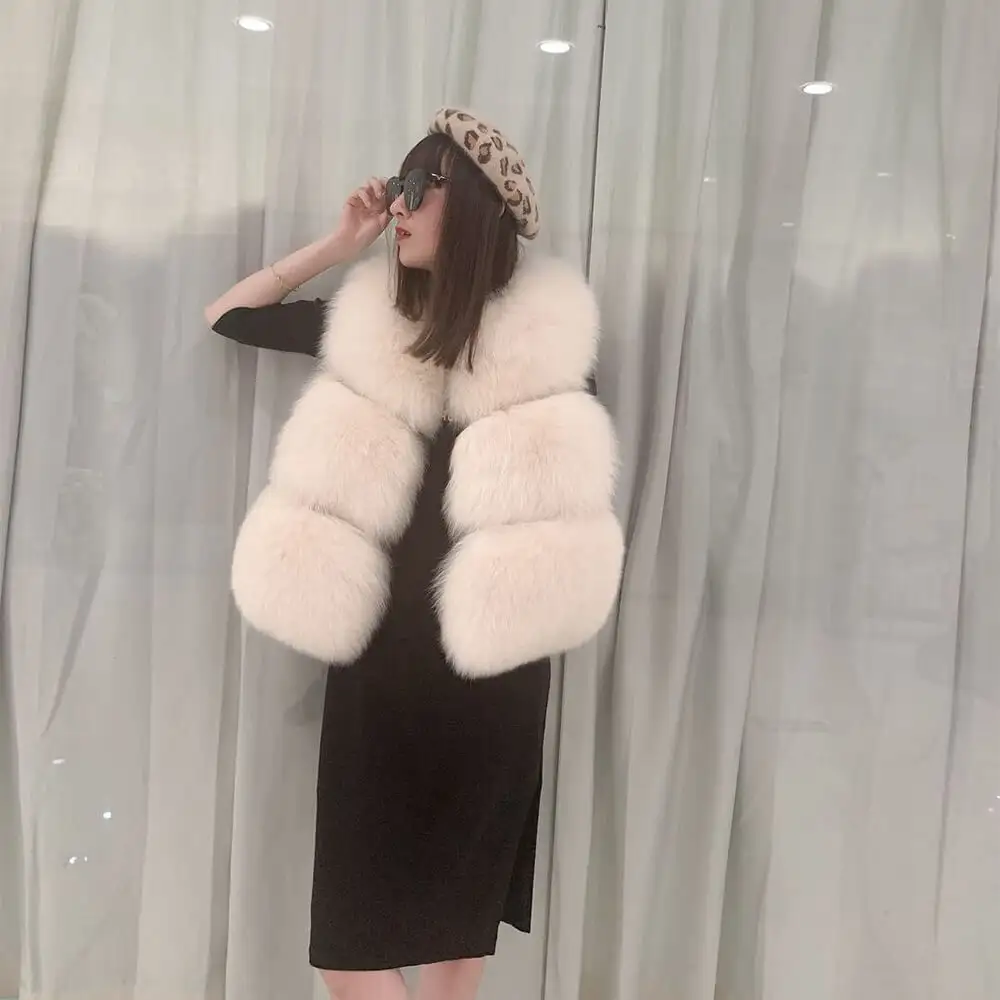Sleeveless Fur Gilet Coat Fashion Genuine Fur Waistcoat Jacket Ladies Real Fox Fur Womens Winter Vest