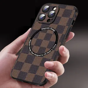 For Iphone 14 Plus 14 13 12 Pro Max Anti Fall Plaid Luxury Mobile Phone Magnet Cover Smartphone Cell Phone Case