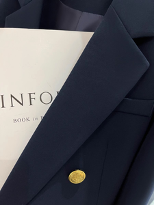 New <strong>Navy</strong> <strong>Blue</strong> High-end Casual Breathable Hand Embroidery Button Small Viscose / Polyester Double Breasted Women's <strong>Blazer</strong> - Product Image 3