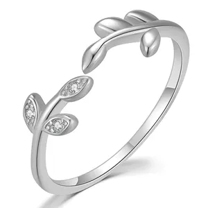 ready to ship leaves adjustable competitive price 925 silver casual luxury womans leaf design rings for girlfriend