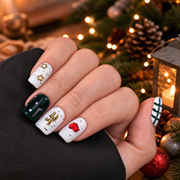 Ongles à presser personnalisés de Noël, courts et ovales, 10 pièces, motif bonhomme de neige, en acrylique, vente en gros pour les détaillants de produits de beauté