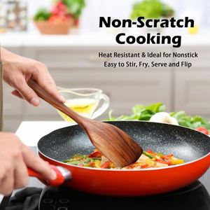 Juego de utensilios de cocina de 9 piezas de madera de teca natural con mango largo y espejo, utensilios de cocina antiadherentes que incluyen cuchara para sopa y espátula para uso en fiestas - Product Image 4