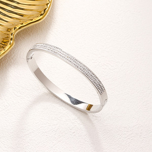 Women Fashion Jewelry Full <b>Crystal</b> Luxury <b>Bracelet</b> Rhinestone Bangle Simple Stainless Steel Bangles - Product Image 4