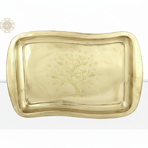 Bandeja de latón hecha a mano de 15 pulgadas Bandeja decorativa con estampado de árbol para el hogar Artículo de decoración única para el hogar - Product Image 1