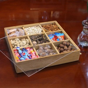 Caja de dulces de bambú con múltiples compartimentos y tapa acrílica para almacenamiento y protección contra el polvo, organizador rectangular de escritorio - Product Image 4