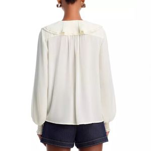 Chemise à manches longues à col en V en dentelle à volants sexy personnalisable pour femmes - Haut en mousseline élégant unique Coupe ajustée Fournisseur ODM - Product Image 5