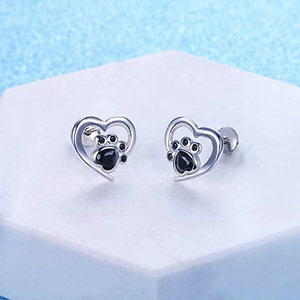 Orecchini a perno a forma di cuore con zampa di animale per donna, accessori per orecchie a forma di cuore cavo, regalo per feste e uso quotidiano - Product Image 3