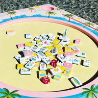 Table de jeu de Mahjong et de Poker pour 4 joueurs, jaune vif, en EVA, avec porte-boissons, support pour tuiles et tapis de Mahjong