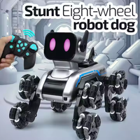 Jouets éducatifs pour enfants : Chien robot télécommandé 8 roues avec musique et lumières, voiture de cascade RC, batterie au lithium, machine d'apprentissage 5-7 ans