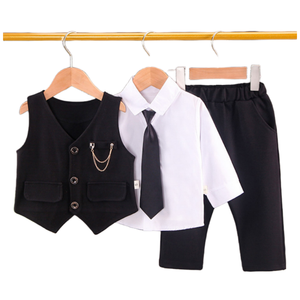 Ensemble de Costume Formel Garçon en Gros <span class=keywords><strong>1</strong></span>-4 Ans Gilet + Chemise + Pantalon avec Poche à Chaîne et Nœud Papillon <span class=keywords><strong>Tenue</strong></span> de Cérémonie Bébé Vêtements pour Tout-Petits - Product Image 1