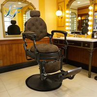 Chaise de barbier professionnelle en cuir marron avec pompe hydraulique, style rétro, portable, pour salon de coiffure