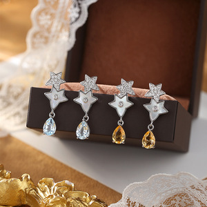 Pendientes de Plata de Ley 925 con Madreperla Fina de 5*7mm, Corte Pera, Piedra Natural, Doble Capa, Estrella, Joyería para Uso Diario - Product Image 2