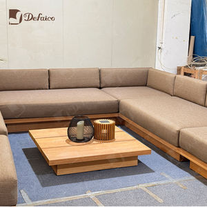 أثاث فاخر للحدائق الخارجية إطار خشب ساج صلب مقاوم للماء طقم تنجيد قماشي بوسادات عميقة - Product Image 2