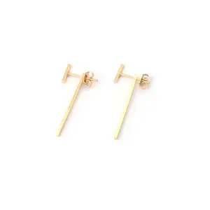 High Quality Gold Plated Designer T Bar Stud Earring Women Hypoallergenic Stainless Steel Long Dangle Drop Earrings