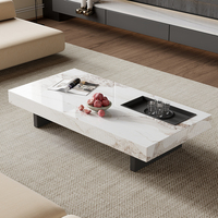 Ensemble table basse rectangulaire en bois avec dessus en marbre moderne et luxueux pour le salon avec tiroirs meubles multifonctions au design unique