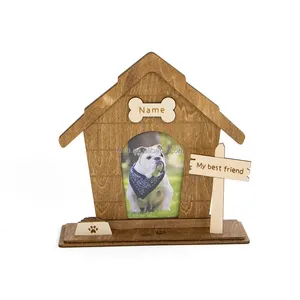 Custom laser cut dog House Photo frame wooden with stand Holder
