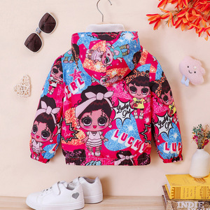 Pakaian Anak Perempuan Ukuran Kecil Sedang Baru Musim Semi Gugur Mantel Beludru Bermotif Kartun Berkerudung Pewarnaan Garment - Product Image 3