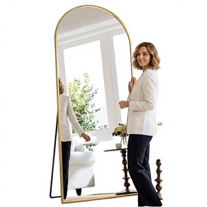 Miroir sur pied arqué sur roulettes avec cadre étroit en acier inoxydable, grand miroir de dressing multifonctionnel pleine longueur - Product Image 2
