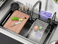 Éviers de cuisine intelligents modernes à affichage numérique, acier inoxydable, robinet noir Nano, ensemble d'évier de cuisine multifonction à cuvette unique
