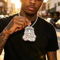 Moissanita Hip Hop Plata 925, Joyería Bling Bling Exquisita Hecha a Mano, con Diseño de Corona de Espinas y Cara Triste 3D, Estilo Urbano, Pasa la Prueba del Detector