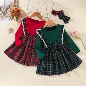 <strong>Baby</strong> Plaid <strong>Dress</strong> with Ruffles Check Fabric Bow HeadBand with <strong>Tartan</strong> <strong>Dress</strong> 2pcs Set for Christmas <strong>Dress</strong> for Children Girls - Product Image 2