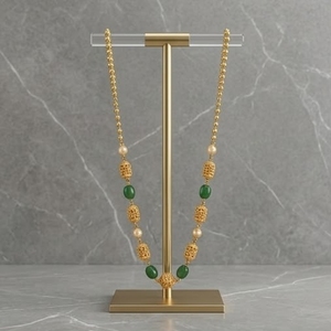 925 Silver Antique Green Stone and Pearl Mala Necklace Traditional Ethnic Long <b>Chain</b> Jewelry for Women Wear - Product Image 5