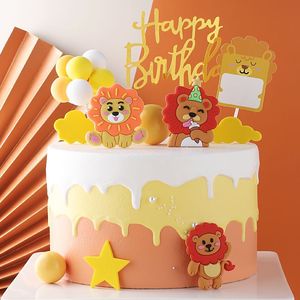 Cute Cartoon Lion Cake Decoration Ornament Plastic Reusable Birthday Party Table Plug-in Round Die Cutting - Product Image 1