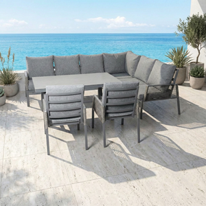 ชุดโซฟาอลูมิเนียมกลางแจ้งทันสมัย พร้อมเบาะรองนั่ง 10 ซม. รูปตัวแอล สำหรับระเบียง <span class=keywords><strong>สวน</strong></span>หย่อม และสวนสาธารณะ 7 ที่นั่ง พร้อมโต๊ะรับประทานอาหาร - Product Image 5