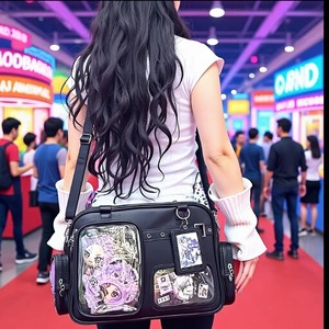 กระเป๋าเป้สะพายหลังสีเงินเมทัลลิกพร้อมช่องใสและสติกเกอร์อนิเมะสำหรับใช้ในชีวิตประจำวัน กระเป๋าสะพายไหล่กันน้ำสำหรับผู้หญิง - Product Image 2