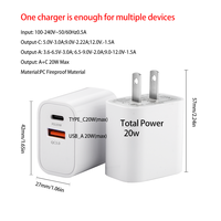 Chargeur rapide Premium 20W QC3.0 USB-A+C double port PD/GaN, adaptateur secteur compact, coque PC ignifuge pour prise US/EU 15/14