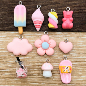 Cute Cartoon Pink Resin Cloud And <b>Flower</b> Pendant For Necklace Making DIY Jewelry Components Summer 2023 Yiwu Origin - Product Image 1