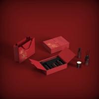 Ensemble cadeau de diffuseur de parfum et bougie parfumée artisanale écologique rouge de luxe avec logo personnalisé pour Thanksgiving, Noël, parfum d'ambiance pour la maison