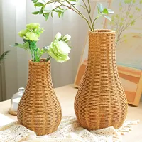Vas Bunga dari Bambu dan Kayu, Vas Rumah Rotan, Pot Tanaman, Wadah Rangkaian Bunga untuk Dekorasi Meja Rumah