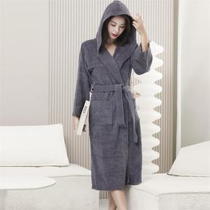 Vêtement de nuit pour femmes, pyjama, peignoir à capuche en coton, peignoir unisexe pour la coiffure, peignoir de bain - Product Image 1