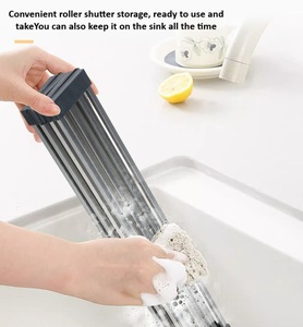 उच्च गुणवत्ता वाले मल्टीफ़ंक्शन स्टेनलेस स्टील रोल अप सिलिकॉन डिश रैक रसोई भंडारण धारक और रैक - Product Image 3