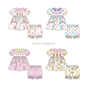 Abbigliamento Smock per Bambini, Boutique di Abiti Ricamati per Bambine con Vestito e Pantaloni, Pigiami in Cotone Personalizzati per Bambini - Product Image 1