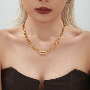 TZ025 Minimalist Stainless Steel Jewelry Set: Cubic Zirconia Collar Necklace & <b>Adjustable</b> <b>Bracelet</b>, Layered Look - Product Image 5