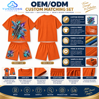 Ensemble streetwear deux pièces pour homme personnalisé, respirant, en mélange de coton tricoté 220g, avec t-shirt à motif libellule métallique et short à cordon de serrage