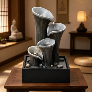 <span class=keywords><strong>Fontaine</strong></span> d'eau en résine à quatre niveaux en forme <span class=keywords><strong>de</strong></span> <span class=keywords><strong>lys</strong></span> calla avec lumière LED pour <span class=keywords><strong>la</strong></span> décoration intérieure et extérieure - Product Image 2