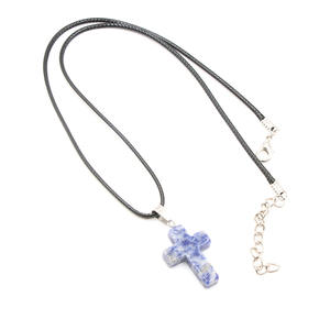 Nouveau collier pendentif croix en pierre naturelle de cristal d'agate de quartz <span class=keywords><strong>rose</strong></span> de couleur mélangée à la mode - Product Image 5