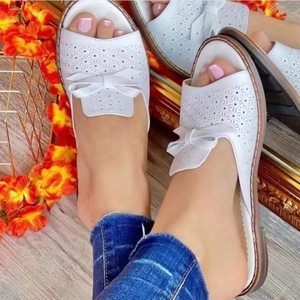 Women Summer Casual Round Open Toe Flat Leather Slippers Slip on <b>Beach</b> Sandals - Product Image 3