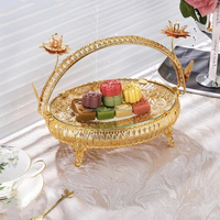 Plateau à gâteaux et à en-cas en métal et verre de style arabe de luxe, avec placage or, décoration Ramadan, récipient de stockage alimentaire