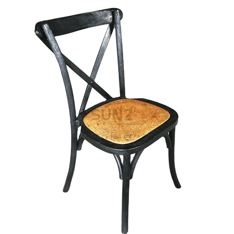 Антикварный Штабелируемый цветной деревянный стул с перекрестной спинкой