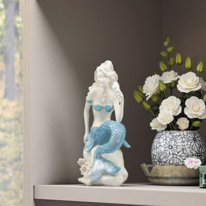 Decoração de casa náutica bonito azul sereia relaxar estatueta resina oceano - Product Image 4