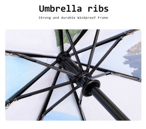 Paraguas plegable compacto con mango personalizado de apertura y cierre automático, mango de cuero, marco de metal negro para regalos empresariales - Product Image 4