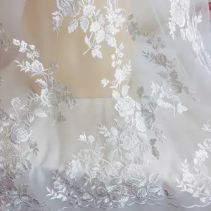 White French embroidery romantic wedding dress costume sequin lace fabric