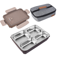 Couvercle en plastique en acier inoxydable assiettes à 4 compartiments assiettes de cantine plateau à déjeuner boîte à lunch Tiffin récipient alimentaire